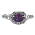 Gemme turquoise au cuivre violet naturel et bracelet en argent massif en argent massif sterling 925